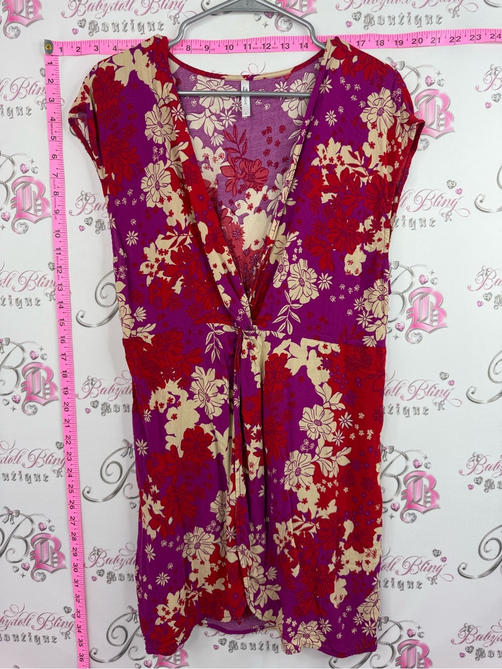 Cupshe mini dress or shirt Purple Red Floral Tie-Front Short Sleeve Top